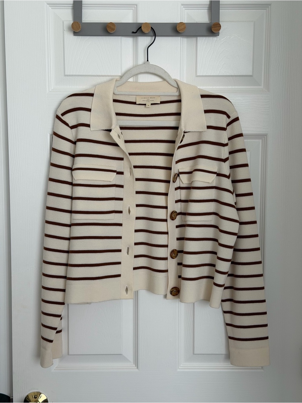 Sézane Betty Cardigan - Ecru & Camel Stripes - Picture 13 of 16